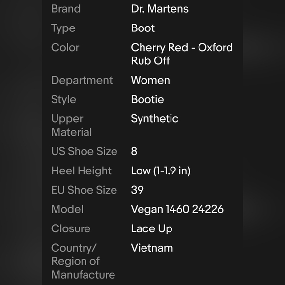 NWT Dr. Martens 1460 Lace Up Vegan 7 Cherry Red Combat Boots - Picture 12 of 12